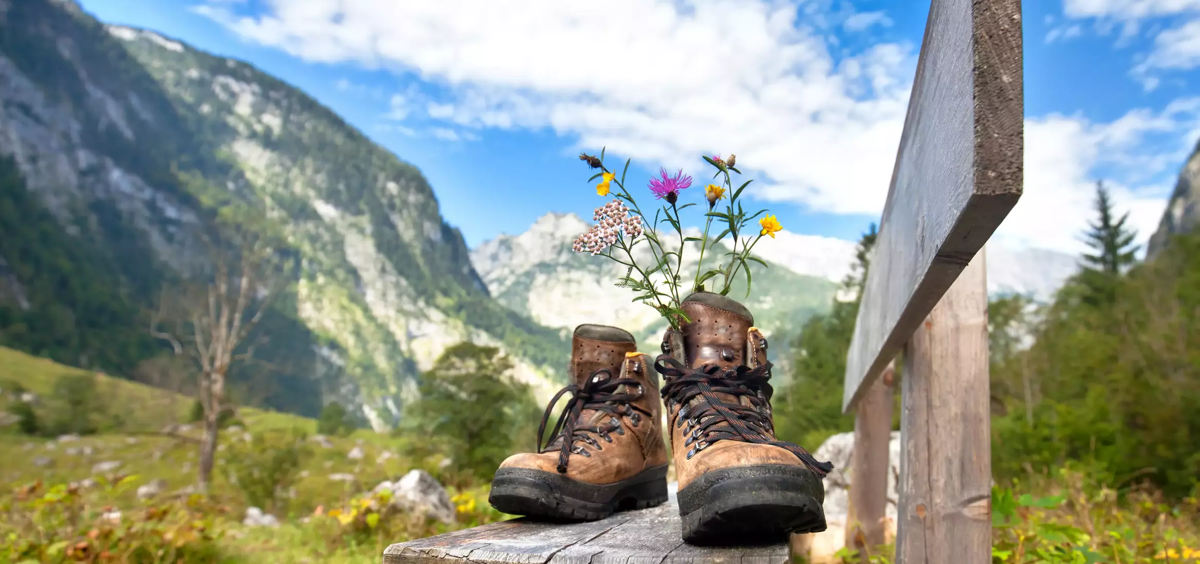 Wanderschuhe in den Bergen - Pause